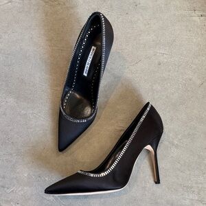 Manolo Blahnik Satin Heels with Rhinestone Trim